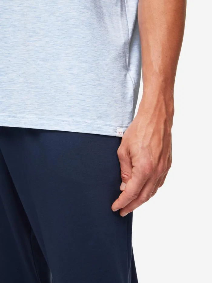 Short Sleeve TShirts Men Derek Rose TShirt Ethan Micro Modal Stretch Light Blue Marl