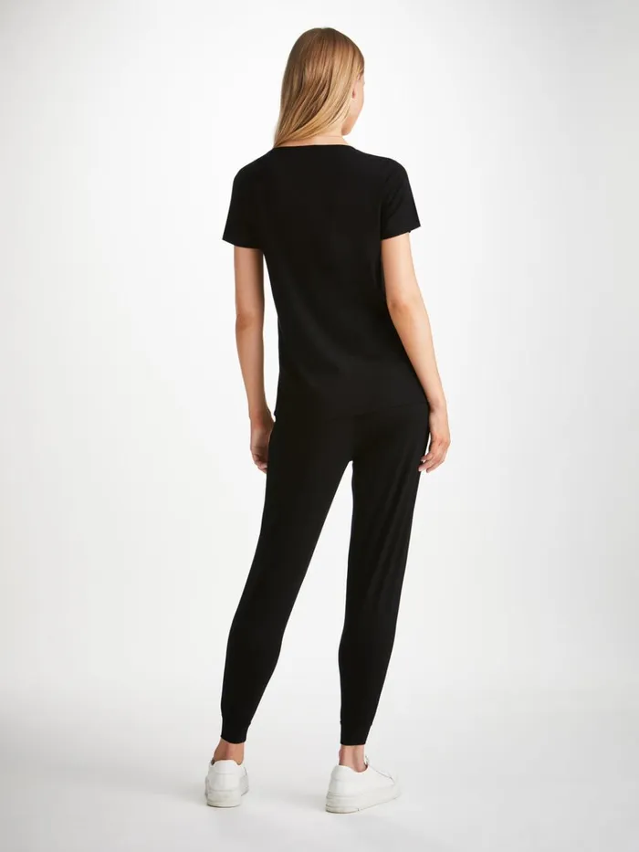 Short Sleeve TShirts Women Derek Rose TShirt Lara Micro Modal Stretch Black