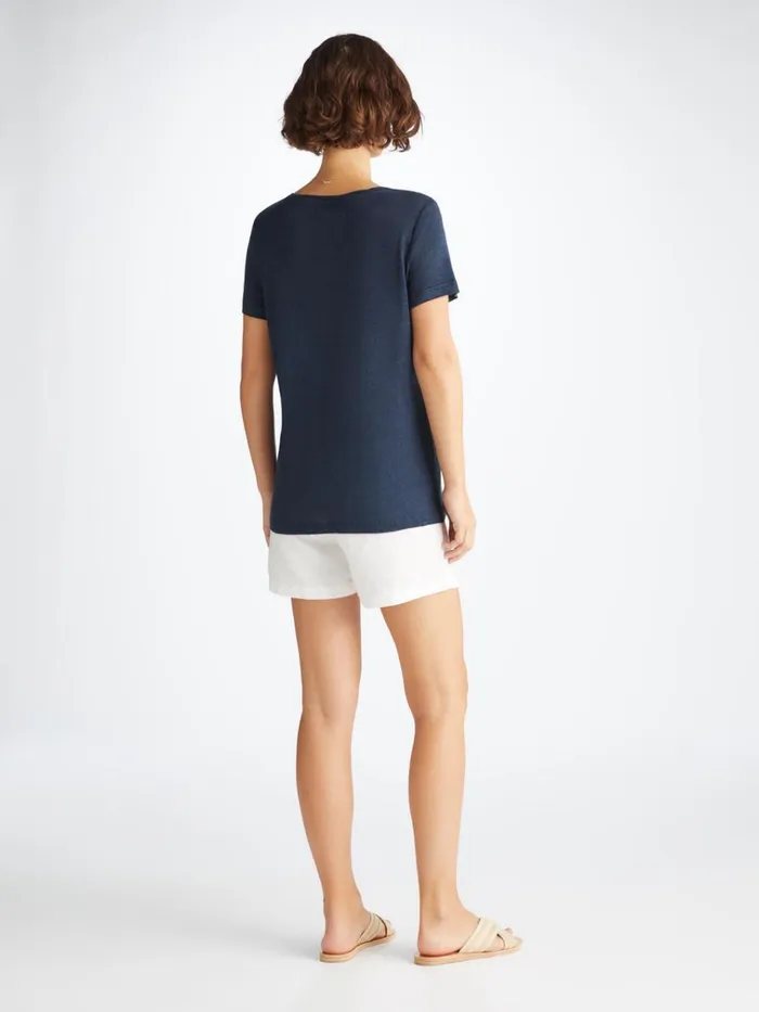 Short Sleeve TShirts Women Derek Rose VNeck TShirt Jordan Linen Navy