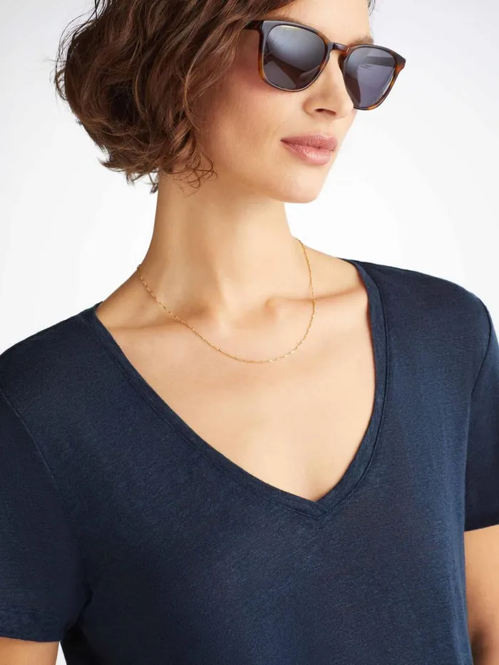 Short Sleeve TShirts Women Derek Rose VNeck TShirt Jordan Linen Navy