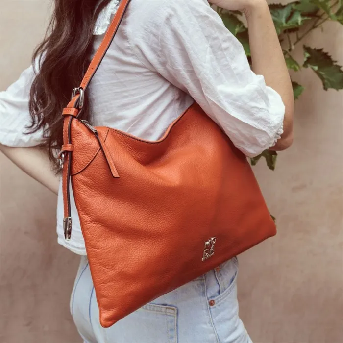 Shoulder Bags Women Moda In Pelle Jasmine Bag Orange Leather