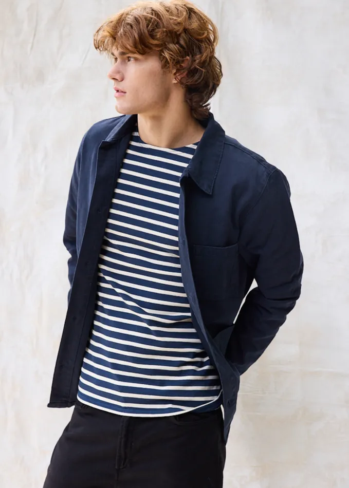 Sirocco Ii Navy French Chore Jacket Workwear Cotton Canvas Navy Men Saint James Coats and Raincoats
