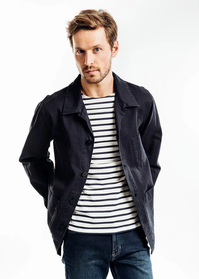 Sirocco Ii Navy French Chore Jacket Workwear Cotton Canvas Navy Men Saint James Coats and Raincoats