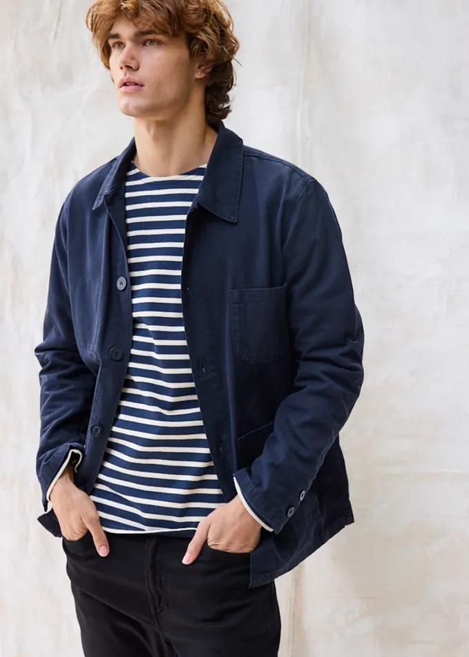 Sirocco Ii Navy French Chore Jacket Workwear Cotton Canvas Navy Men Saint James Coats and Raincoats