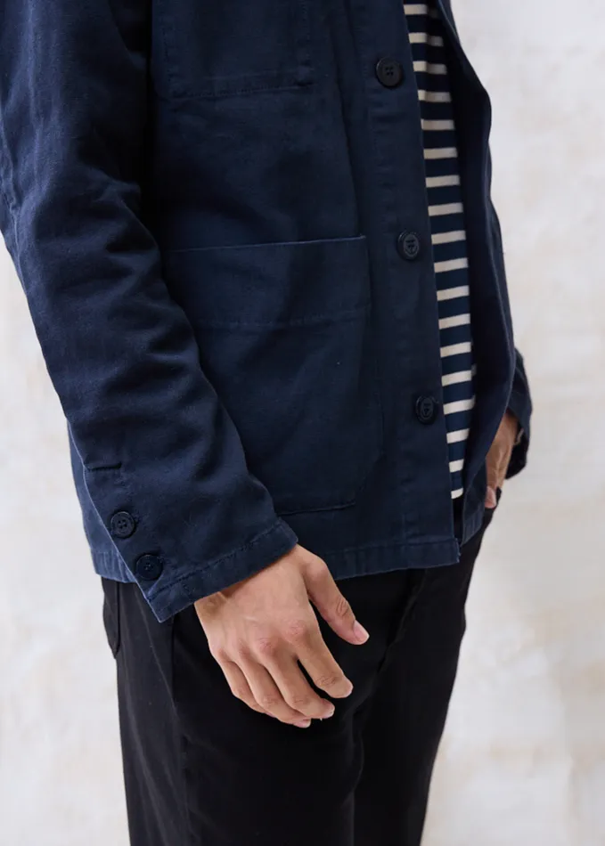 Sirocco Ii Navy French Chore Jacket Workwear Cotton Canvas Navy Men Saint James Coats and Raincoats