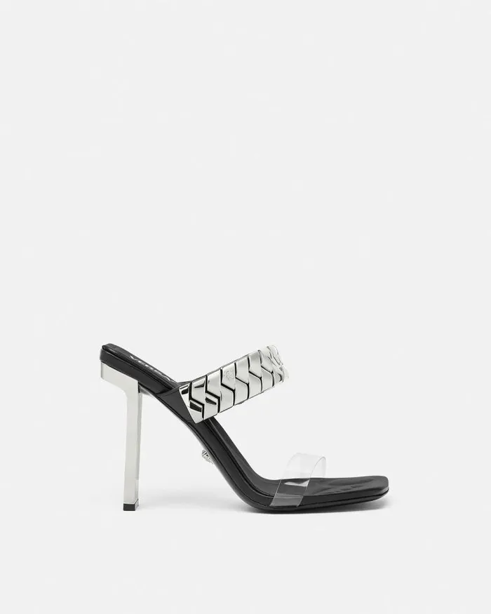 Slice Mules 105 Mm Blacksilver Women Versace Sandals