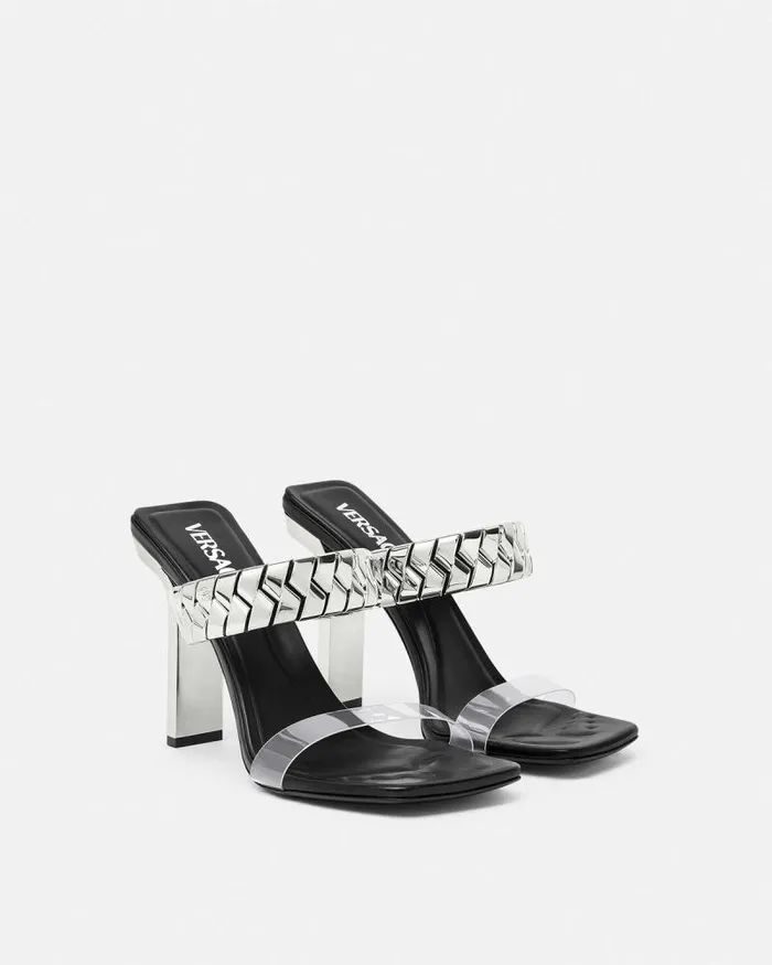 Slice Mules 105 Mm Blacksilver Women Versace Sandals