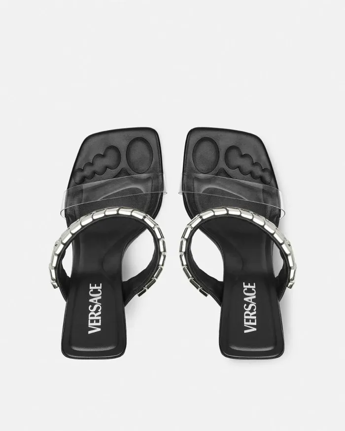 Slice Mules 105 Mm Blacksilver Women Versace Sandals