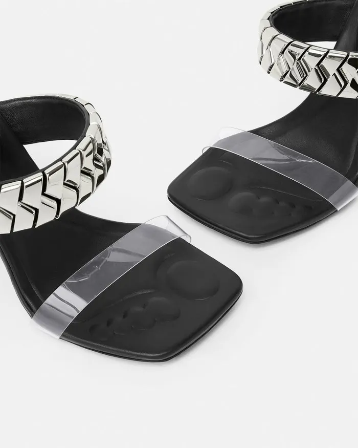 Slice Mules 105 Mm Blacksilver Women Versace Sandals