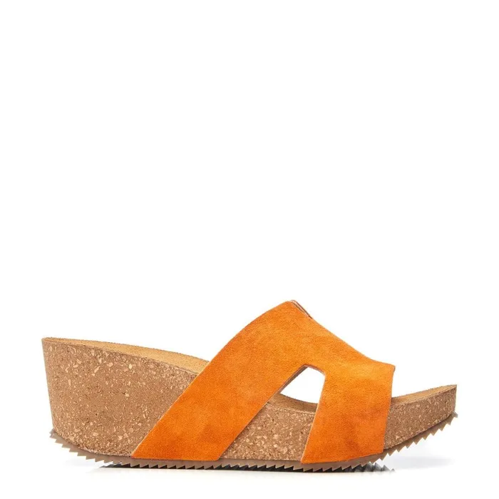 Slider Sandals Women Moda In Pelle Holle Orange Suede