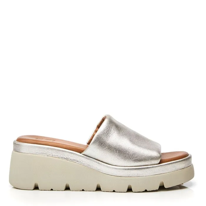 Slider Sandals Women Moda In Pelle Namya Silver Leather