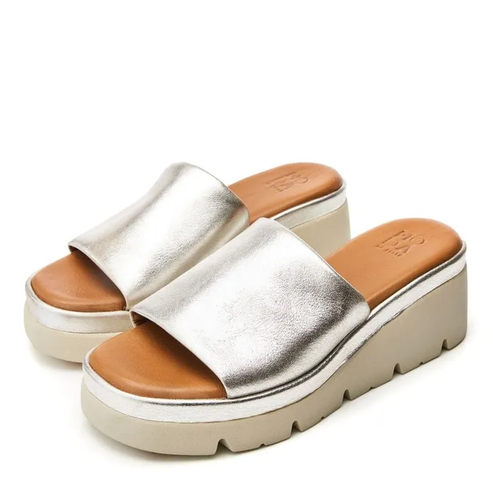Slider Sandals Women Moda In Pelle Namya Silver Leather