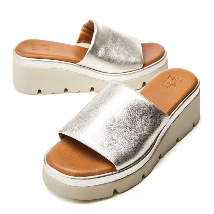 Slider Sandals Women Moda In Pelle Namya Silver Leather