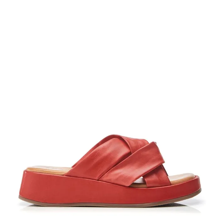 Slider Sandals Women Moda In Pelle Sh Grana Red Leather