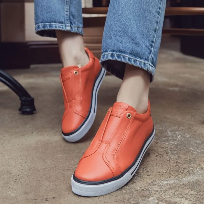 SlipOn Trainers Women Moda In Pelle Bennii Orange Leather