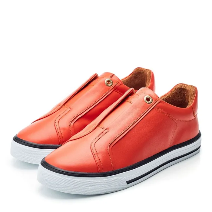 SlipOn Trainers Women Moda In Pelle Bennii Orange Leather
