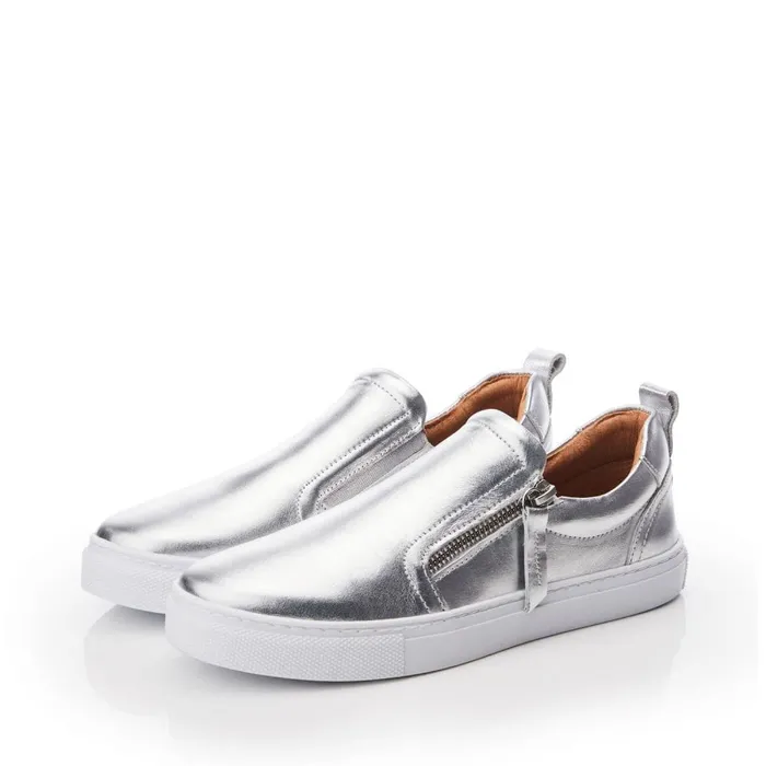 SlipOn Trainers Women Moda In Pelle Bradly Silver Leather