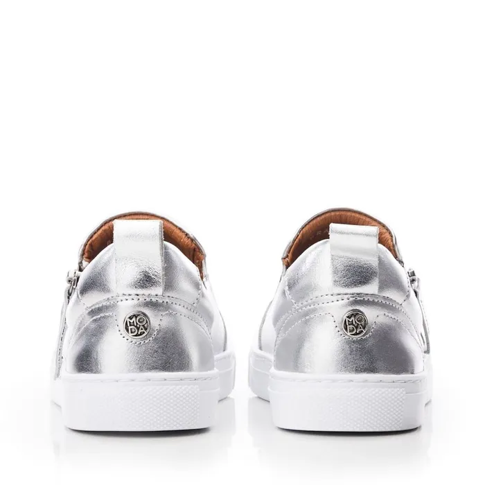 SlipOn Trainers Women Moda In Pelle Bradly Silver Leather