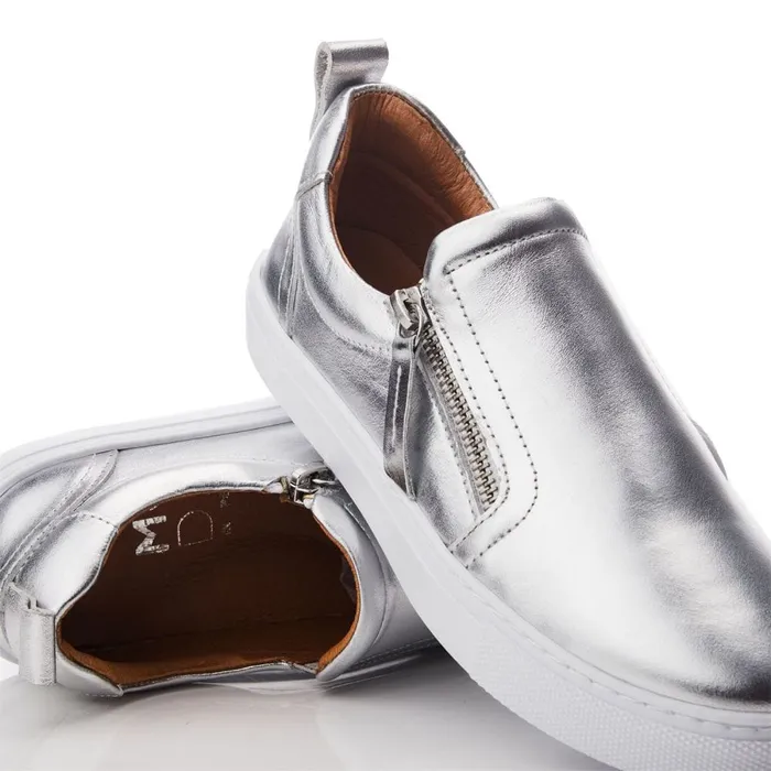 SlipOn Trainers Women Moda In Pelle Bradly Silver Leather
