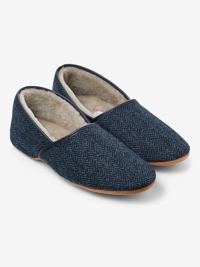 Slippers MenSlippers Derek Rose Slippers Crawford 2 Harris Tweed Sheepskin Navy Slippers MenSlippers Derek Rose Slippers Crawford 2 Harris Tweed Sheepskin Navy