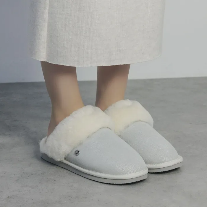 Slippers Women Moda In Pelle Nightfall White Metallic Suede