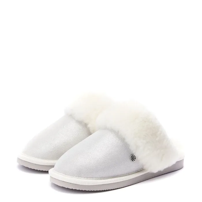 Slippers Women Moda In Pelle Nightfall White Metallic Suede