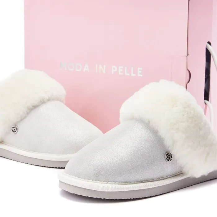 Slippers Women Moda In Pelle Nightfall White Metallic Suede