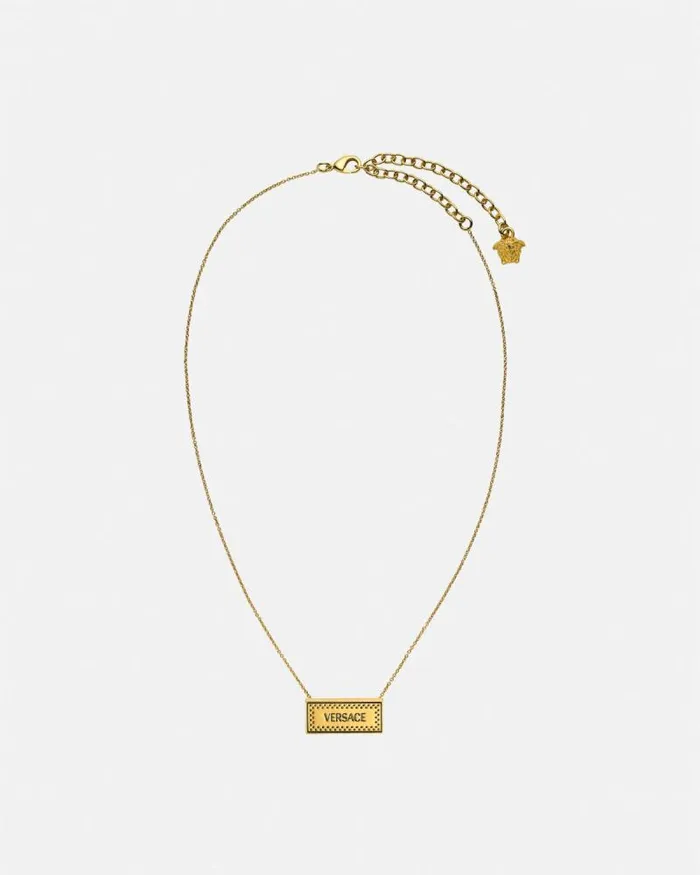 Small 03990s Vintage Logo Necklace Blackgold WomenMen Versace Necklaces