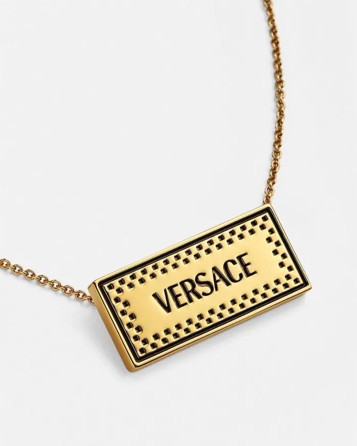 Small 03990s Vintage Logo Necklace Blackgold WomenMen Versace Necklaces