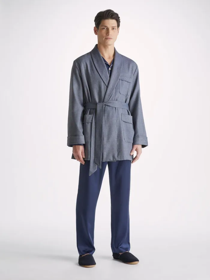 Smoking Jackets Men Derek Rose Smoking Jacket Lincoln 11 Wool Navy