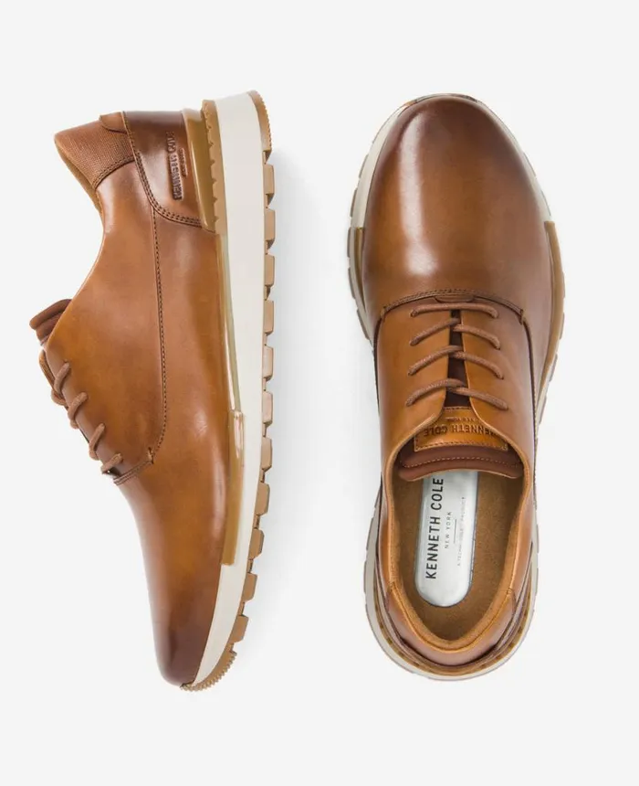 Sneakers Men Kenneth Cole Kev Leather LaceUp With TECHNICOLE Cognac