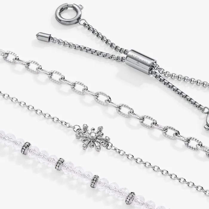 Snowflake Stranded Bracelet Set Stainless Steel Silver Women Alex And Ani Balance Harmony