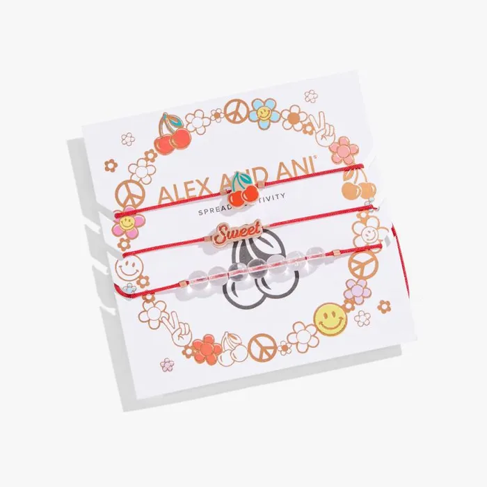 So Sweet Cherry Cord Bracelets Set Of 3 Shiny Rose Gold Women Alex And Ani Jewelry Sets