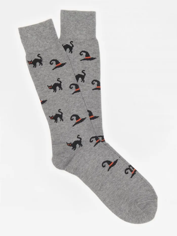 Socks Men JMcLaughlin Cat And Witch Sock Grey