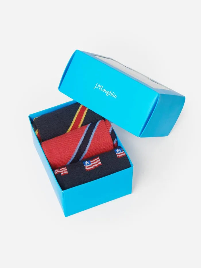Socks Men JMcLaughlin Sock Box Set Of 3 In American Flag Navyred