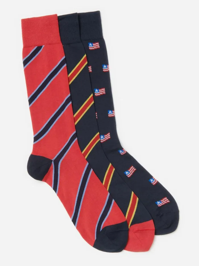 Socks Men JMcLaughlin Sock Box Set Of 3 In American Flag Navyred