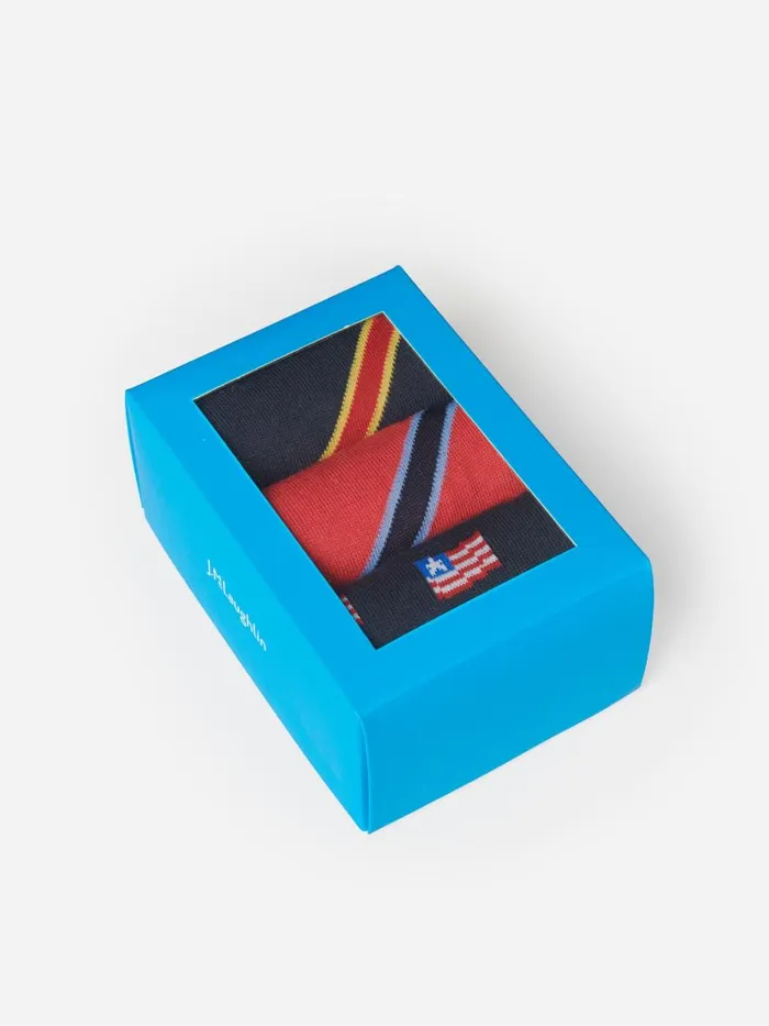 Socks Men JMcLaughlin Sock Box Set Of 3 In American Flag Navyred
