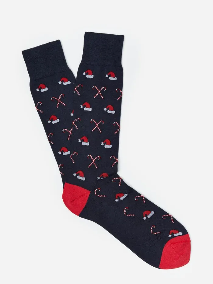 Socks Men JMcLaughlin Socks In Santa Hat and Candy Cane Navy