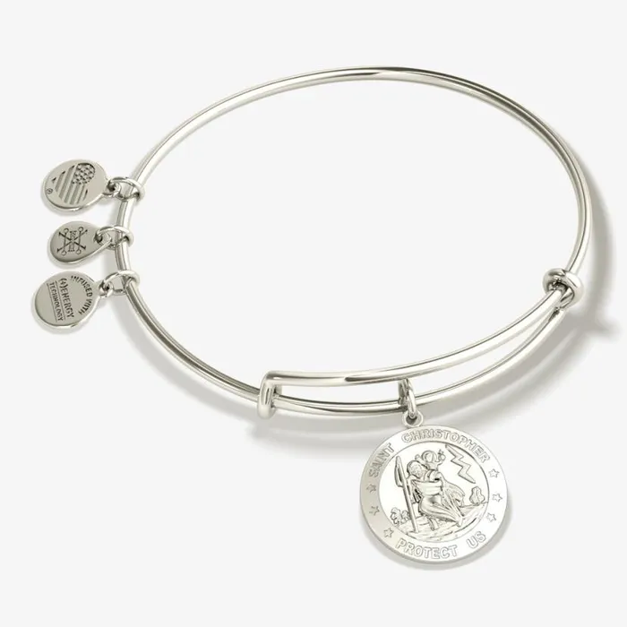 St Christopher Charm Bangle Bracelet Shiny Silver Women Alex And Ani Spiritual Religious St Christopher Charm Bangle Bracelet Shiny Silver Women Alex And Ani Spiritual Religious