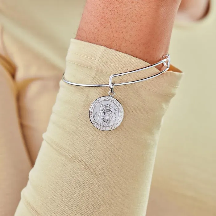 St Christopher Charm Bangle Bracelet Shiny Silver Women Alex And Ani Spiritual Religious St Christopher Charm Bangle Bracelet Shiny Silver Women Alex And Ani Spiritual Religious