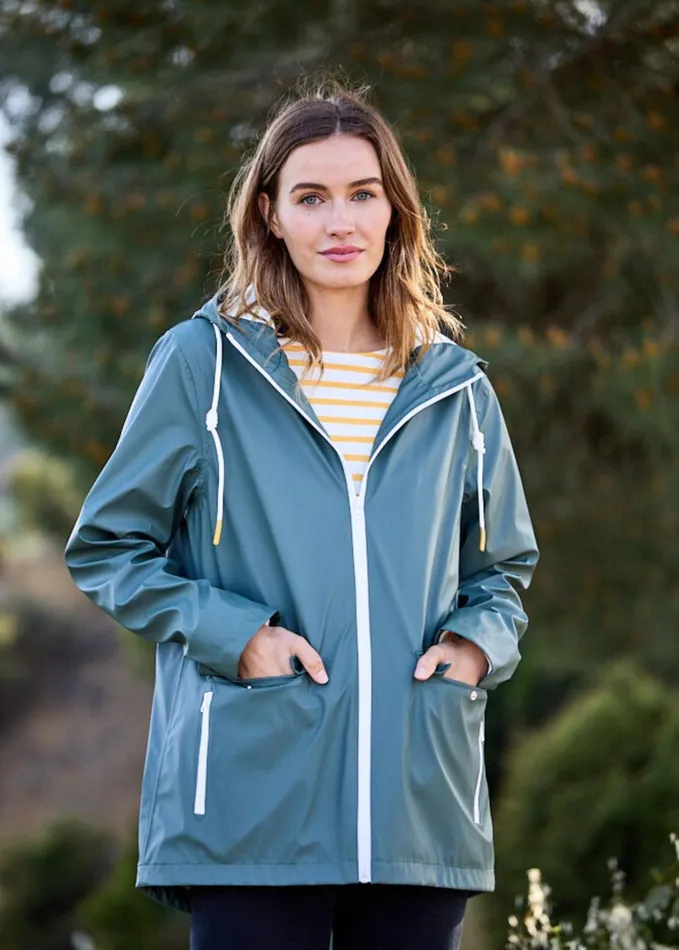 St Gabrielle Waterproof Patterned Rain Jacket With Fancy Drawstrings Armygreen Women Saint James Coats and Raincoats St Gabrielle Waterproof Patterned Rain Jacket With Fancy Drawstrings Armygreen Women Saint James Coats and Raincoats