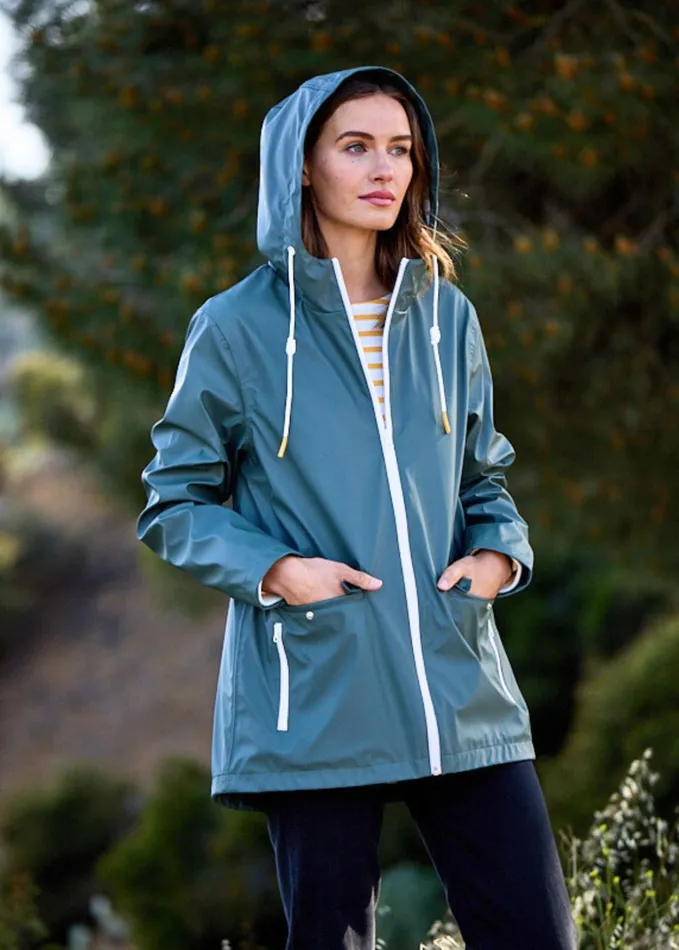 St Gabrielle Waterproof Patterned Rain Jacket With Fancy Drawstrings Armygreen Women Saint James Coats and Raincoats