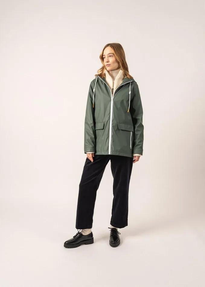 St Gabrielle Waterproof Patterned Rain Jacket With Fancy Drawstrings Armygreen Women Saint James Coats and Raincoats