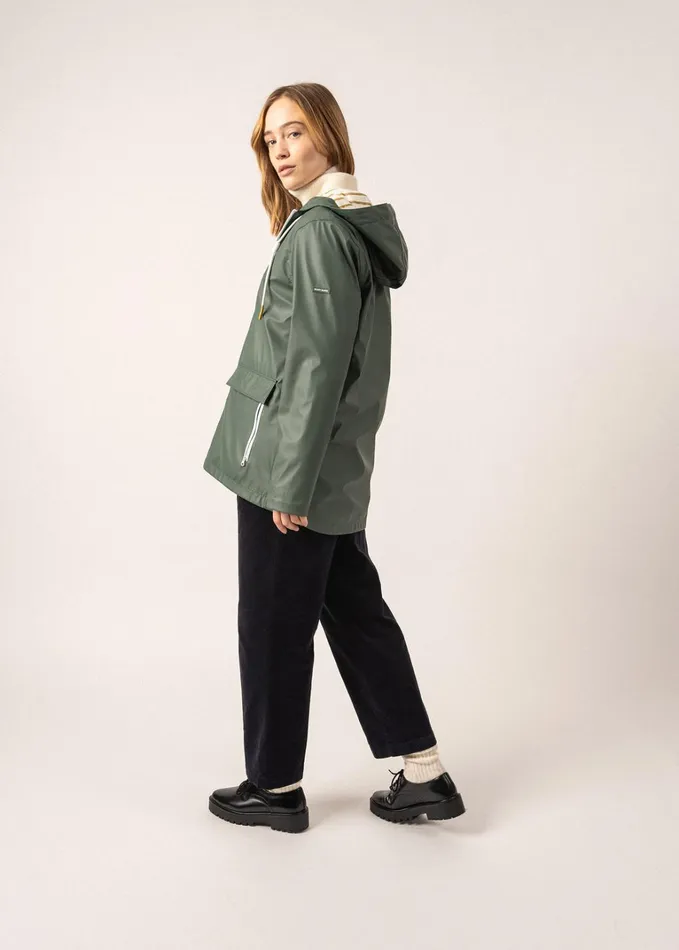 St Gabrielle Waterproof Patterned Rain Jacket With Fancy Drawstrings Armygreen Women Saint James Coats and Raincoats