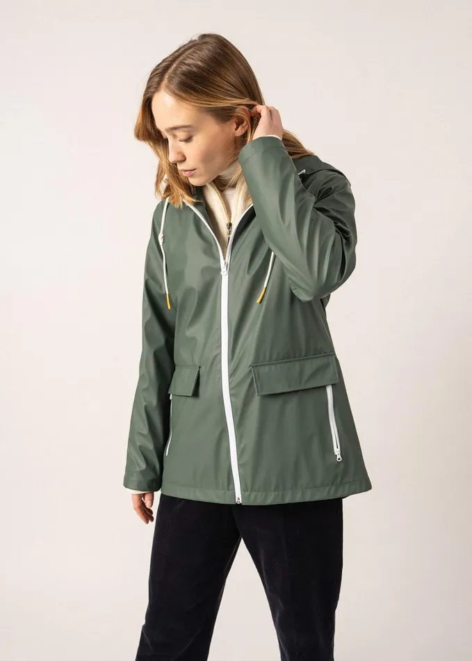 St Gabrielle Waterproof Patterned Rain Jacket With Fancy Drawstrings Armygreen Women Saint James Coats and Raincoats