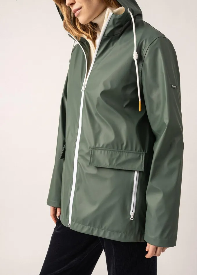 St Gabrielle Waterproof Patterned Rain Jacket With Fancy Drawstrings Armygreen Women Saint James Coats and Raincoats