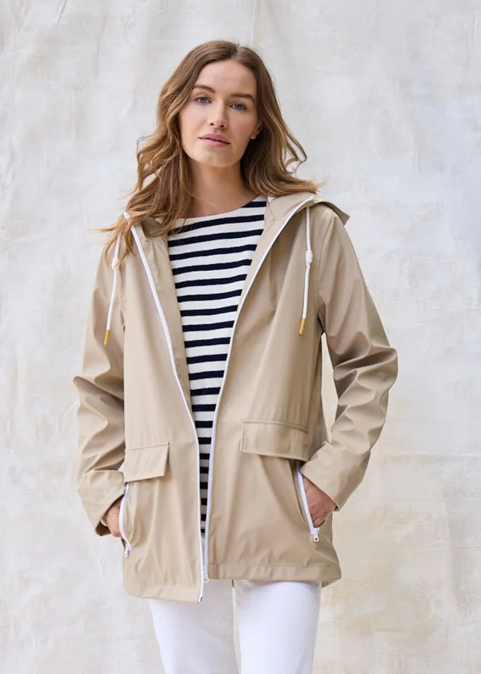 St Gabrielle Waterproof Patterned Rain Jacket With Fancy Drawstrings Oatmeal Women Saint James Aw24 St Gabrielle Waterproof Patterned Rain Jacket With Fancy Drawstrings Oatmeal Women Saint James Aw24