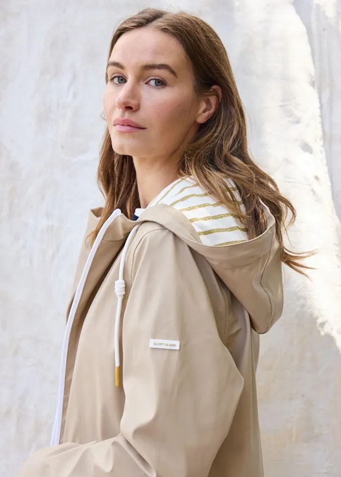 St Gabrielle Waterproof Patterned Rain Jacket With Fancy Drawstrings Oatmeal Women Saint James Aw24