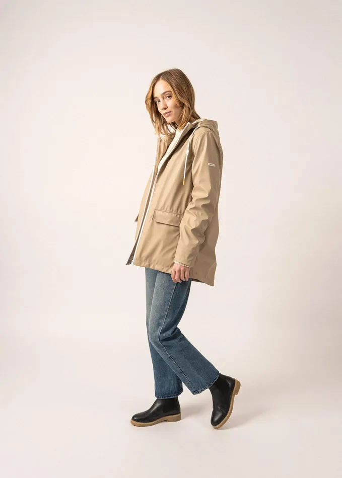 St Gabrielle Waterproof Patterned Rain Jacket With Fancy Drawstrings Oatmeal Women Saint James Aw24