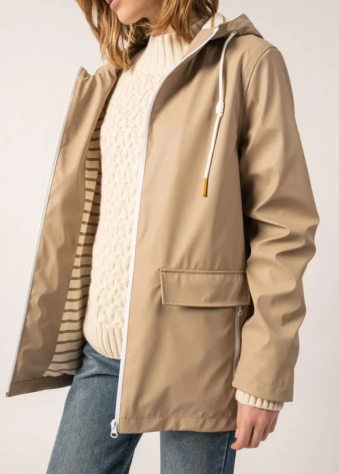 St Gabrielle Waterproof Patterned Rain Jacket With Fancy Drawstrings Oatmeal Women Saint James Aw24